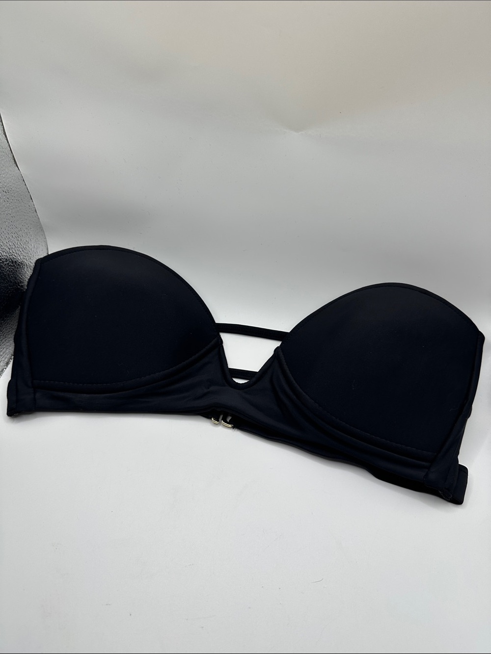 Black Strapless Bandeau Bikini Top with Subtle Cutout